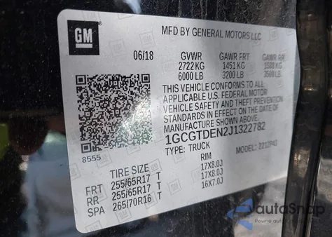 2018 Chevrolet Colorado Z71 из США, поврежденный, VIN 1GCGTDEN2J1322782